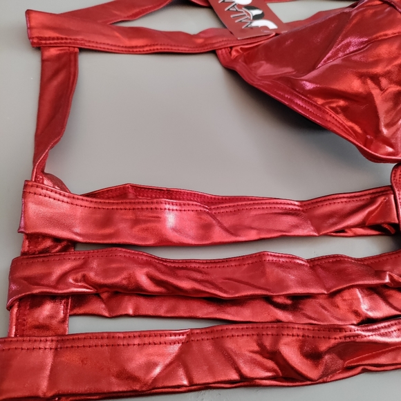 Miami Jock Small jockstrap cage straptrunk fetish shiny erotic red metallic NWT - Picture 7 of 15
